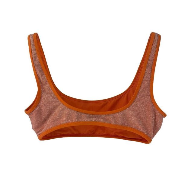 Aerie Scoop Neck Bikini Top Orange Glitter Shimmer Size M Beach Preppy Swimwear - Picture 7 of 7